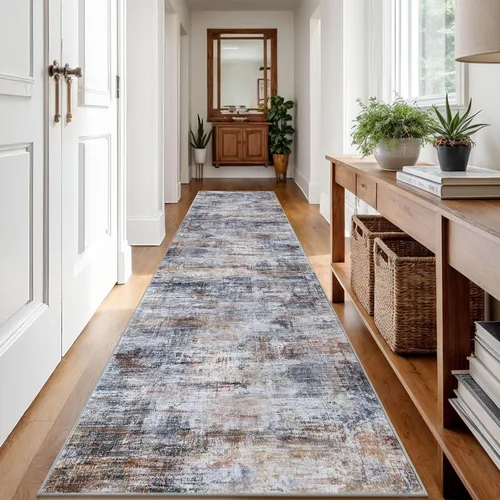 Miniatura 1232 de IOHOUZE Alfombra abstracta lavable de 3 x 12 pies para pasillos, antideslizante para cocina, camino de entrada de lana sintética para interiores