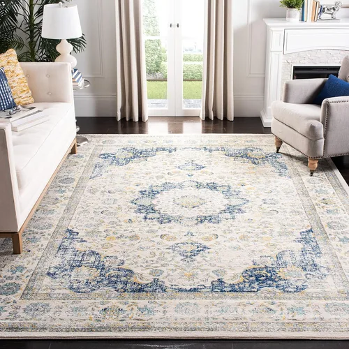 Miniatura 19 de SAFAVIEH Evoke Collection EVK220B Medallón oriental shabby chic de 2'2" x 4', color gris/dorado, no desprende pelusa, alfombra de acento para sala