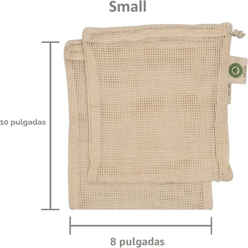 Miniatura 7 de Bolsas reutilizables de malla de algodón para productos – 100% algodón orgánico, duraderas, doble costura, lavables con peso de tara y cordón
