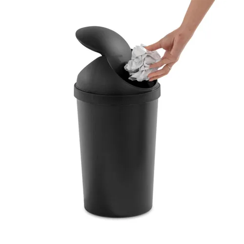Miniatura 7 de Sterilite Paquete de 6 cestos de basura con tapa basculante, papelera redonda con tapa abatible de 3 galones, negro