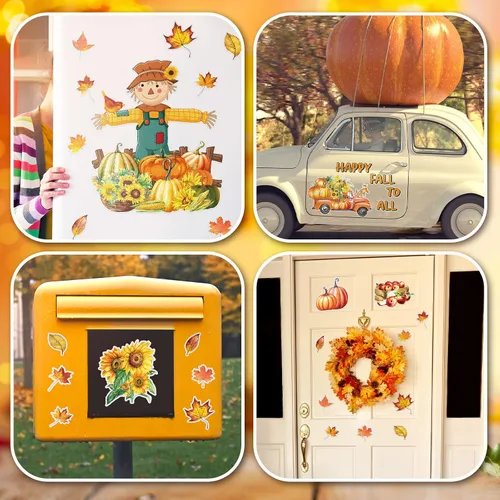 Miniatura 7 de Peryiter 17 imanes para puerta de garaje, imanes de otoño, decoración de puerta de garaje, imán de otoño con girasoles, pavo, camión, calabazas