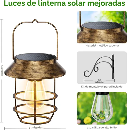 Miniatura 3 de Ahaorigin Faroles solares al aire libre impermeables, luces solares colgantes de alta luminosidad para exteriores con ganchos de pared, faroles