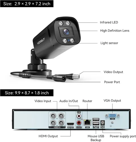 Miniatura 8 de Sistema de cámara de seguridad con cable para exteriores, 4 cámaras de vigilancia CCTV Bullet para seguridad del hogar, 4CH AHD TVI 5MP Lite DVR