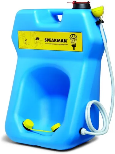 Speakman GravityFlo SE-4300 Lavaojos portátil con manguera de empaque, 20 galones, plástico azul de alta visibilidad