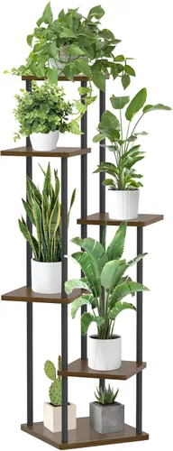 Miniatura 11 de Oppro Soporte para plantas de 3 niveles para interiores, soporte de esquina de metal de madera escalonada, soporte para macetas, estante de madera