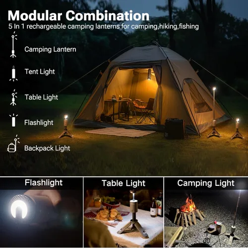 Miniatura 2 de Linterna de camping telescópica Outask, linterna magnética plegable con batería de 12000mAh, linternas impermeables IPX6/IPX7 telescópicas, lámpara