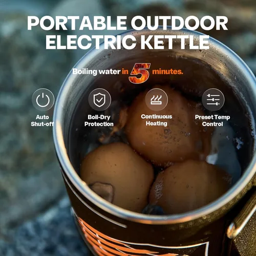 Miniatura 4 de Stoke Voltaics Cafetera Eléctrica de Prensa Francesa, 120V Hervir Agua y Prensar Café 2-en-1, Diseño Portátil para Viajes, Camping, Preparación