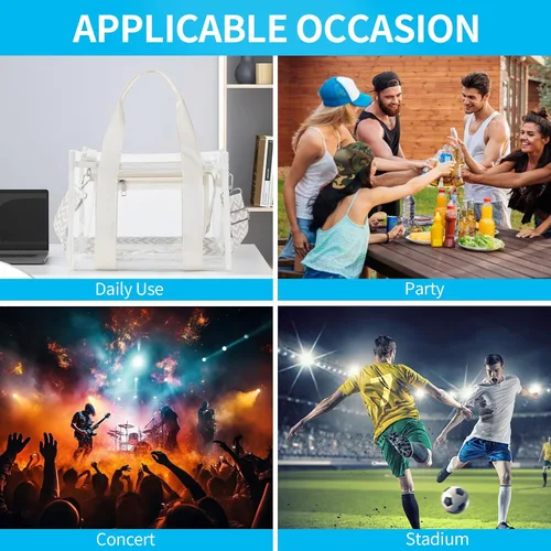 Miniatura 7 de Bolsa transparente UEOE para eventos en estadios, gran bolso de mano transparente con bolsa con cremallera exterior e interior para eventos