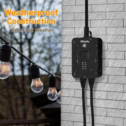 Miniatura 6 de TiFFCOFiO Temporizador para exteriores impermeable, control remoto con sensor de atardecer a amanecer, 2 tomas eléctricas con conexión a tierra