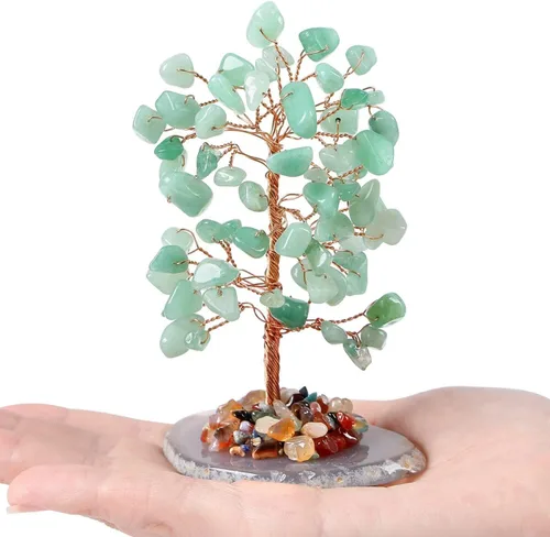 Ciana Árbol de la vida de chakras, árbol de cristal de aventurina para energía positiva, piedras curativas, decoración de Feng Shui Árbol de
