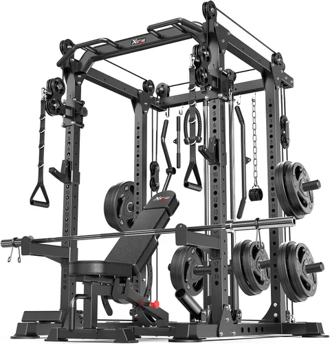 Miniatura 7 de Power Rack Power Cage Rack multifunción para sentadillas con sistema cruzado de cable seleccionable más accesorio de entrenamiento para garaje