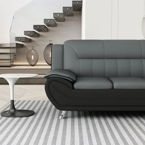 Miniatura 11 de Container Furniture Direct Sofá y sofá biplaza de piel sintética de estilo moderno con reposabrazos extra cómodos, ideal para sala de estar