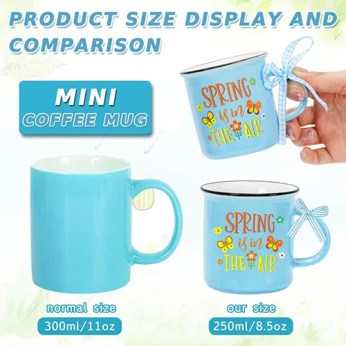 Miniatura 2 de Whaline 4 mini tazas de café de primavera con cinta a cuadros, diseño de flores de dibujos animados, mariposa, mini taza para beber, bandeja