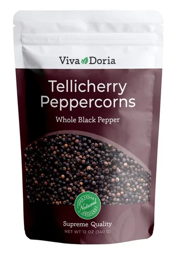 Miniatura 4 de Viva Doria Tellicherry Peppercorn, Pimienta Negra Entera, Granos de Pimienta Negra Esterilizados al Vapor, 6 Oz, Para Recarga de Molinillo