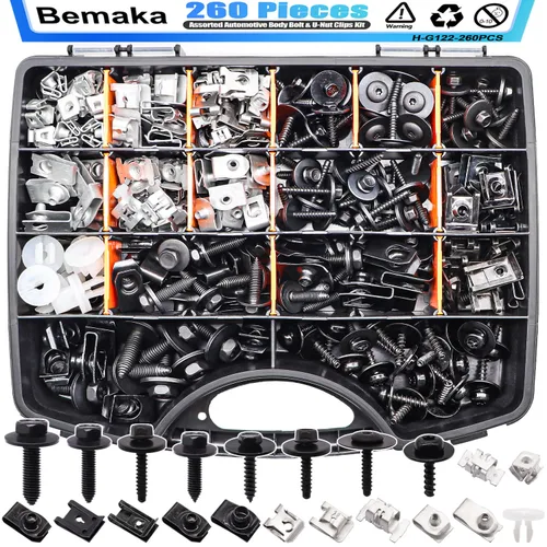 Miniatura 9 de 60Pcs U-Nut Clips and Body Bolts Screws Assortment Kit, 10 Sizes Auto Car U Clips Fender Liner Screw for Most Cars Bumper Engine Splash Shield