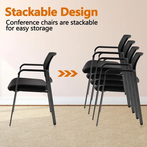 Miniatura 4 de CLATINA Sillas de oficina apilables para recepción de invitados con brazo, silla de sala de espera con respaldo de malla con asiento de tela Negro