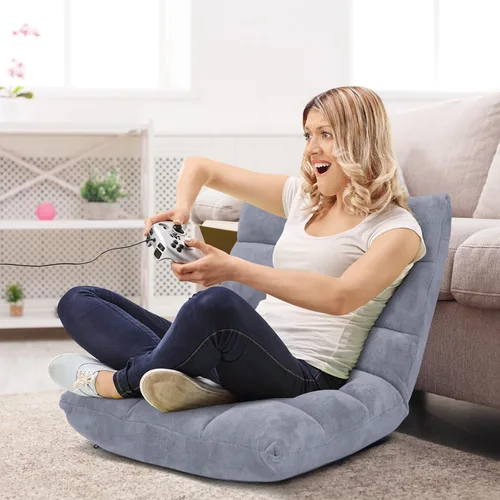 Miniatura 3 de Sofá de suelo de 14 posiciones, sofá plegable para juegos, cojines cómodos y marco de acero de estudio, cama ajustable en ángulo, sofá reclinable
