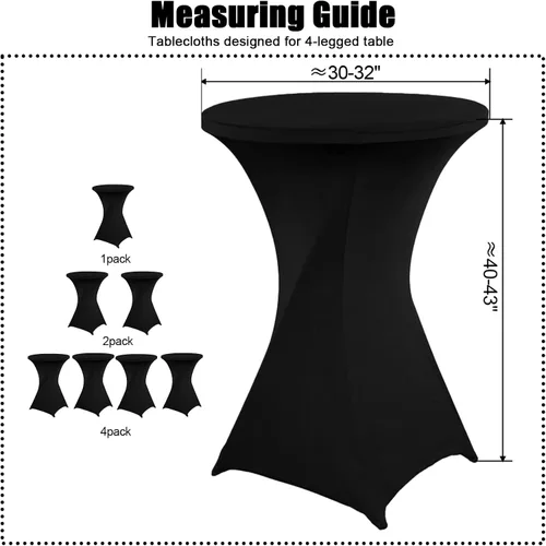 Miniatura 3 de SUNTQ Cubierta para Mesa de Cóctel 32x43, Mantel de Mesa de Cóctel Ajustado de Spandex Negro, Mantel de Mesa Alta Redonda Elástico para Fiestas