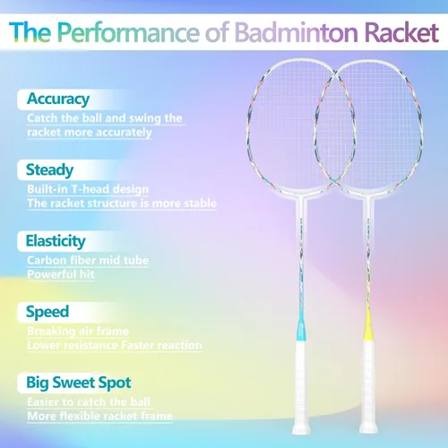 Miniatura 2 de Raquetas de bádminton profesionales de fibra de carbono para patios traseros y gimnasio 2 piezas camuflaje