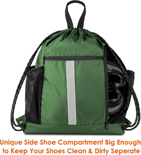 Miniatura 2 de BeeGreen Mochila deportiva con cordón y compartimento para zapatos y dos soportes para botellas de agua