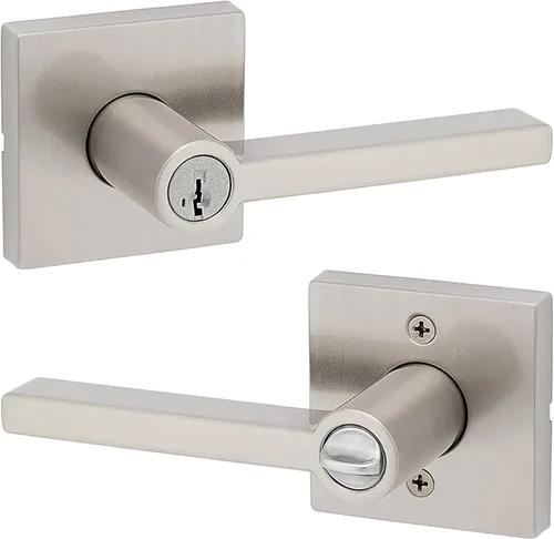 Miniatura 44 de Kwikset Halifax Manija interior de puerta de privacidad con cerradura, manija de puerta para baño y dormitorio, cerradura de botón de presión sin