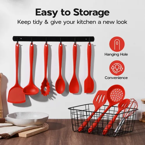 Miniatura 5 de Onader Juego de utensilios de cocina de 10 piezas, juego de utensilios de cocina de silicona roja para cocinar, no tóxicos y resistentes al calor