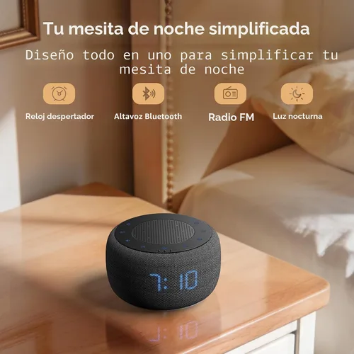 Miniatura 2 de BUFFBEE Reloj despertador con altavoz Bluetooth con radio FM, sonido de alta fidelidad, atenuador de rango completo, radio despertador enchufado