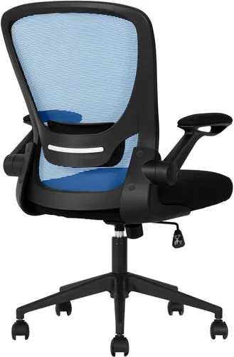 Silla ergonómica de malla para oficina, con respaldo lumbar, giratoria, con ruedas, ejecutiva, con brazos y respaldo medio ajustable, para Azul