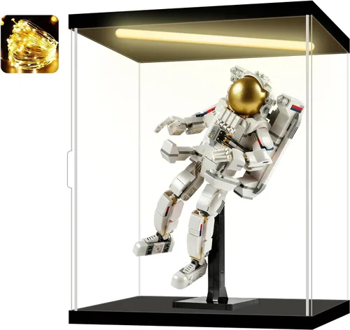 Miniatura 20 de Vitrina de acrílico para coleccionables, cajas de acrílico transparente para exhibir minifiguras, trofeos, casco de construcción iluminado