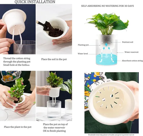 Miniatura 6 de Macetas de riego automático de 7 pulgadas, caja transparente de riego automático para plantas de interior, flores, exteriores, alféizar de ventana