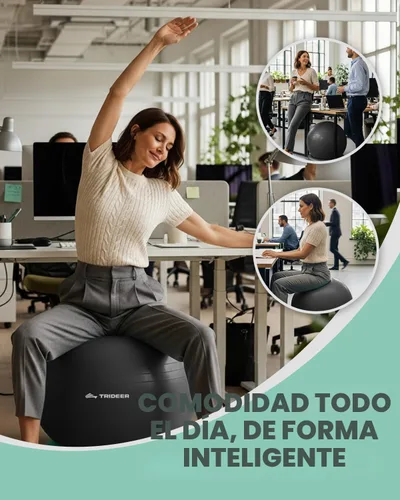 Miniatura 2 de Trideer Yoga Ball Chair with Base for Office Desk, Exercise & Stability Ball Seat, Pilates Ball for Core Training, Pregnancy Ball for Comfort, Back