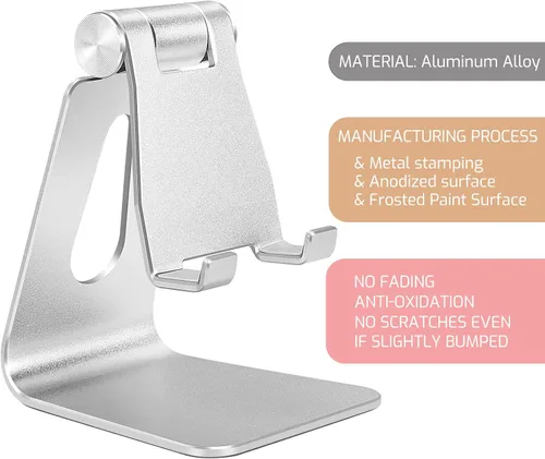 Miniatura 4 de Soporte ajustable del teléfono celular de la aleación de aluminio,Soporte del muelle del teléfono de escritorio, plata Plateado