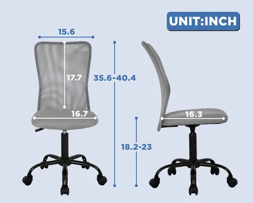 Miniatura 3 de FDW Silla para oficina en casa, de malla, con respaldo medio, silla sin brazos para computadora, ergonómica, giratoria, ajustable, moderna, con Gris