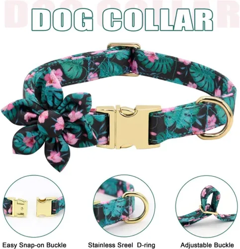 Miniatura 3 de Beirui Collares, arneses y correas lindos para perritas, conjunto - Collar y correa ajustable para perros con flores - Arnés de malla suave