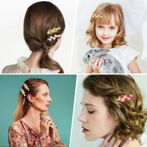 Miniatura 3 de 9 piezas de pinzas para el pelo sin dobleces, pinzas para rizos sin arrugas con diseño de cuadros, resina acrílica plana para peinado, barrette