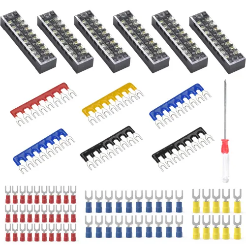 Miniatura 10 de 6 juegos de bloques de terminales, 6 piezas de 4/5/6 posiciones 600 V 15 A bloque de terminales de tornillo de doble fila + 6 tiras de barrera