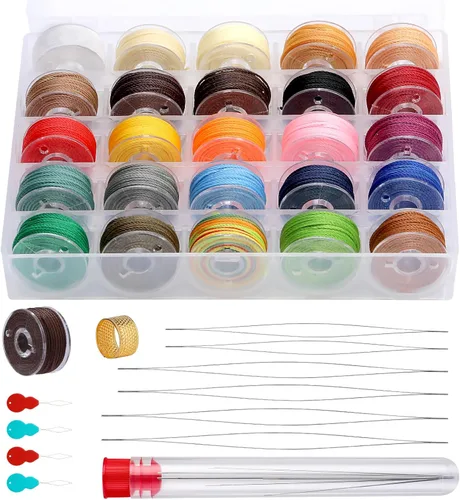 Miniatura 9 de Juego de hilos de cera de 25 colores, cuerda encerada para manualidades para fabricación de joyas, hilo de bobina de 0.018 in con aguja de cuentas
