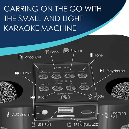 Miniatura 3 de Máquina de karaoke para adultos y niños, altavoz portátil de karaoke Bluetooth con 2 micrófonos inalámbricos para TV, karaoke para cantar