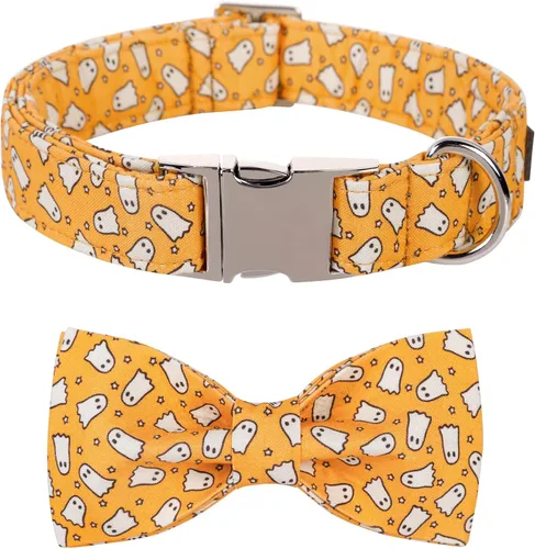 Miniatura 12 de Collar de Halloween para perro con moño de lionet paws - Lindo collar ajustable de moño de algodón para otoño con hebilla de metal para perro A: O &