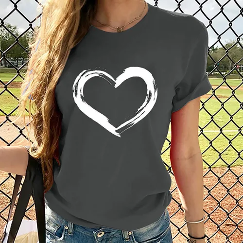 Miniatura 13 de Camisetas de manga corta con estampado de corazón para mujer, camisetas de ajuste regular, linda y divertida, ropa de regalo 2023