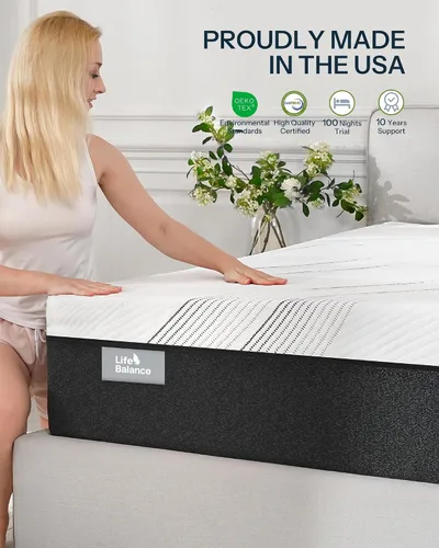 Miniatura 7 de Life Balance - Colchón híbrido twin de 14 pulgadas, fabricado en EE. UU., suave, resortes de bolsillo individuales y espuma viscoelástica de gel