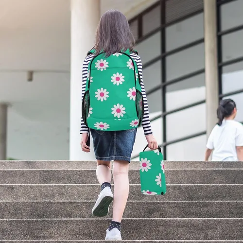Miniatura 6 de Daisy Flower Cyan White Book Bag For Boys School Backpacks For Girls With Lunch Box 9-10 years mochilas y loncheras escolares para nias