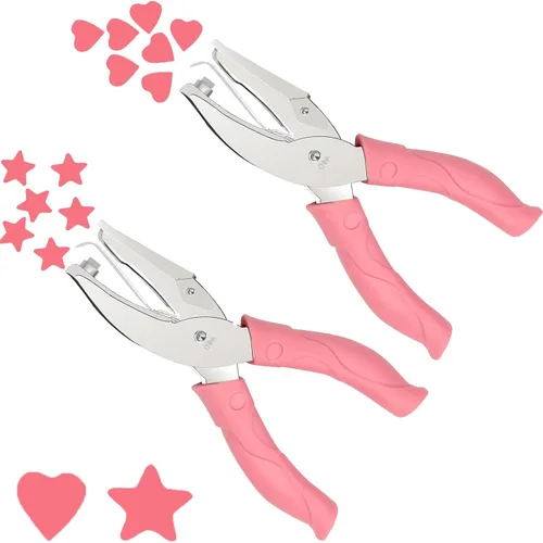2 perforadoras de papel de mano, perforadora de corazón + perforadora de estrella de 1/4 de pulgada, perforadora de papel de metal de un solo