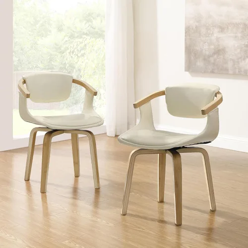 Miniatura 18 de Zouron Silla de escritorio sin ruedas, moderna silla de oficina de madera, silla de cuero sintético con brazo para sala de estar, dormitorio
