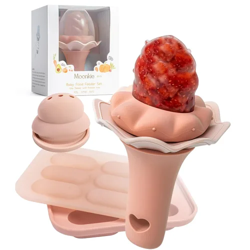 Miniatura 15 de Alimentador de frutas para bebé Moonkie con bandeja para congelador, alimentador de alimentos de silicona libre de BPA para alimentación autónoma