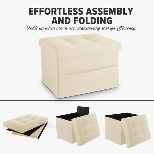 Miniatura 7 de LINMAGCO Otomana de Almacenamiento Plegable Taburete Reposapiés con Bolsillo Lateral Otomana Moderna con Almacenamiento Taburete de Sofá Corto Tela