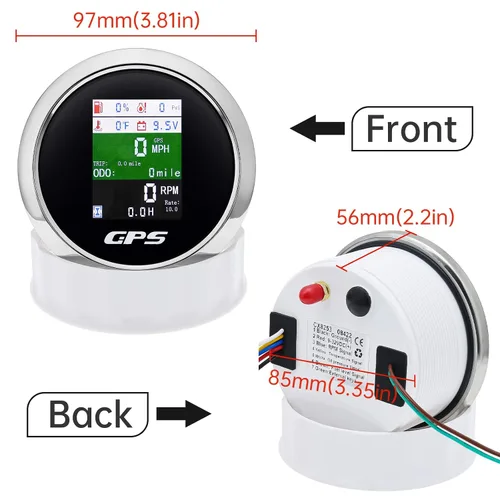 Miniatura 5 de Velómetro GPS 6 en 1 MAIMEIMI 85mm 3-3/8" Tachómetro Ajustable Multifuncional Voltímetro Nivel de Combustible Temperatura del Agua Presión de Aceite