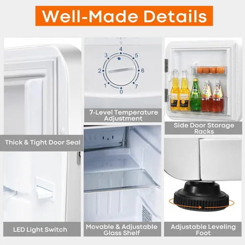 Miniatura 6 de COSTWAY Mini refrigerador de 1.6 pies cúbicos, refrigerador compacto con descongelación automática, puerta reversible individual, termostato Blanco