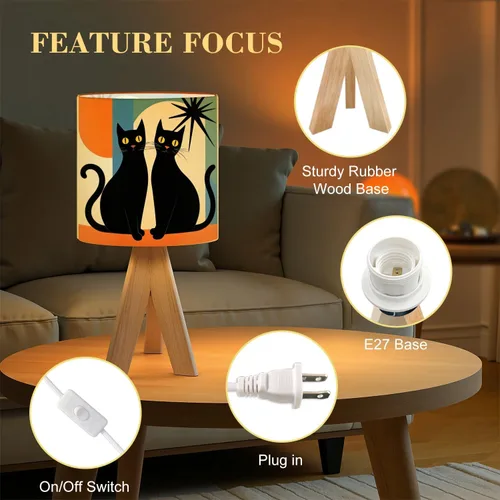 Miniatura 3 de Tripod Table Lamp Mid Century Modern Black Cat Retro Atomic Halloween Bedside Lamps Small Lamp Nightstand Lamp with Linen Lampshade Table Lamps for