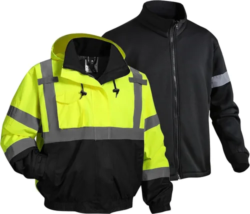 Miniatura 10 de Chaqueta de seguridad para hombre, chaqueta reflectante con capucha de alta visibilidad, chaqueta bomber de alta visibilidad con bolsillos y Lima